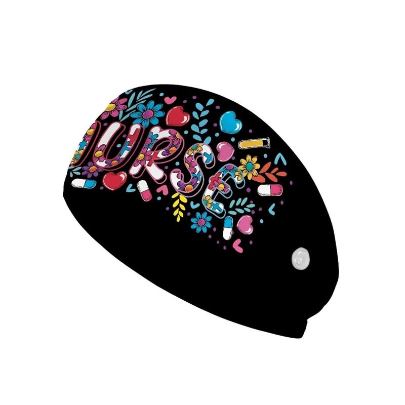 أربطة رأس بابرودكا للنساء مع زر للكمامة طبيب مربية عرق حزام موضة طباعة زهور أشرطة شعر توربان للنساء والرجال حزام رأس مرن