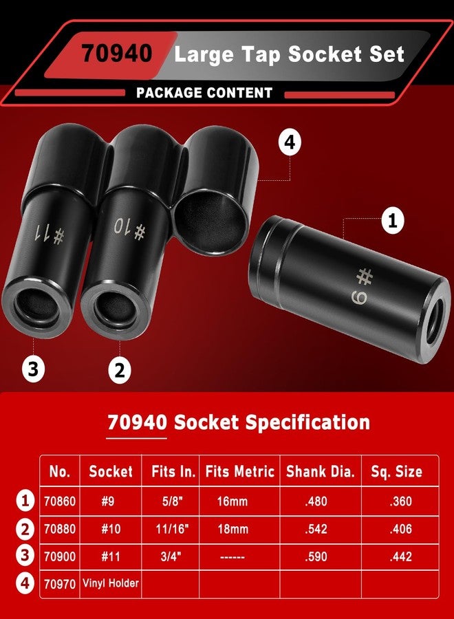 Camoo 70940 Large Tap Socket Set, 3 PC. Tap Socket Adapter Compatible with M.C.T.I. Standard Taps 5/8", 11/16", 3/4", Number and Fractional 70940, 70860, 70880, 70900, 70970 - Image 3