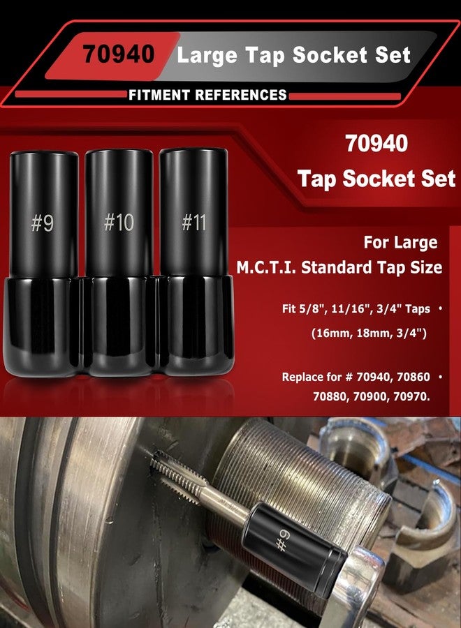 Camoo 70940 Large Tap Socket Set, 3 PC. Tap Socket Adapter Compatible with M.C.T.I. Standard Taps 5/8", 11/16", 3/4", Number and Fractional 70940, 70860, 70880, 70900, 70970 - Image 2
