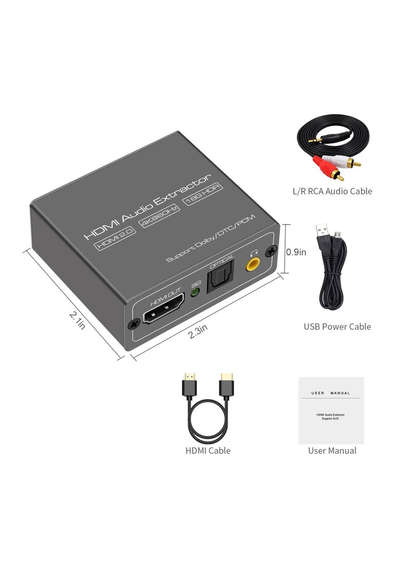 KASTWAVE - 4K 60Hz HDMI Audio Extractor Splitter Converter, HDMI to HDMI +Optical +3.5mm AUX Audio Adapter Supports HDMI 2.0,18Gpbs Bandwidth, Dolby Digital/DTS, PCM HDR10 - Image 1