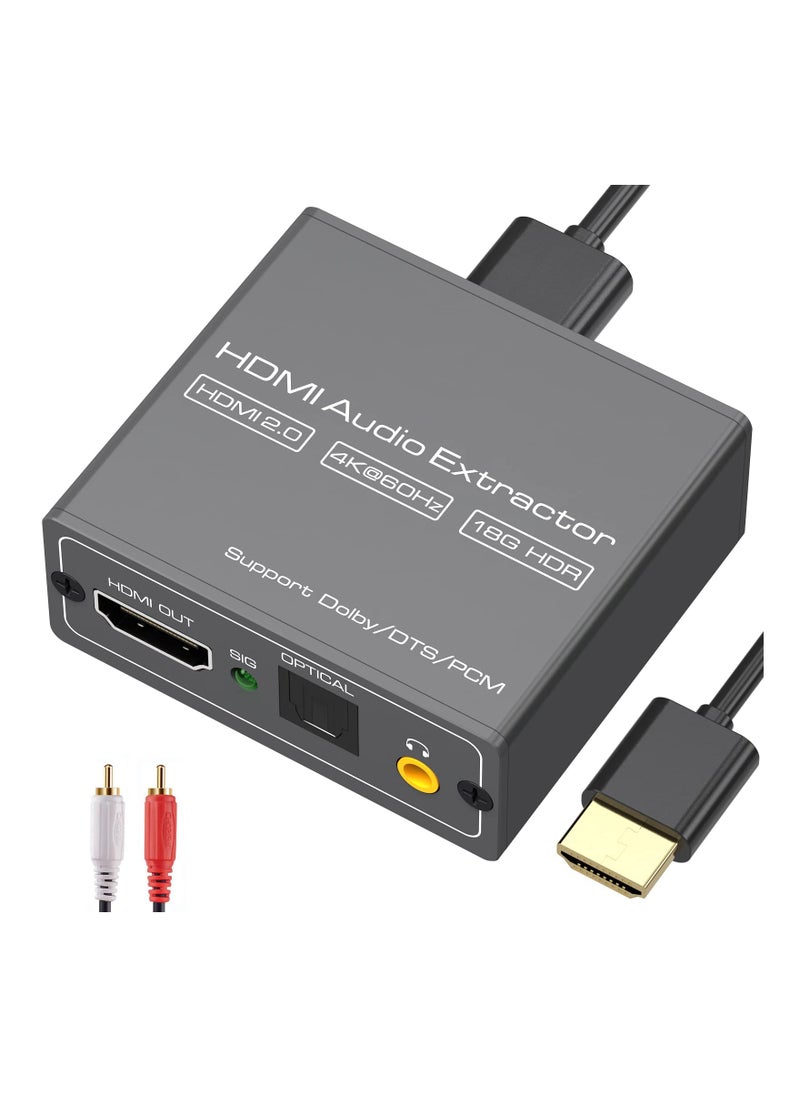 KASTWAVE - 4K 60Hz HDMI Audio Extractor Splitter Converter, HDMI to HDMI +Optical +3.5mm AUX Audio Adapter Supports HDMI 2.0,18Gpbs Bandwidth, Dolby Digital/DTS, PCM HDR10 - Image 1
