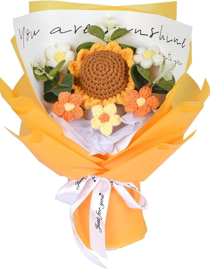 VRB Dec 1pcs Artificial Crochet Flower Bouquet/Artificial Flowers Bunch/Crochet flowers bouquet/Crochet flowers/Flowers Bouquet Gift for Girls Home Decor,gifting,etc. (Sunflower Daisy Bouquet) - Image 1