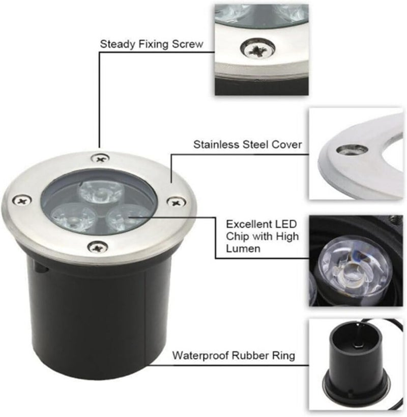 LED Buried Lights - Waterproof IP66 Low Voltage Recessed Ground Lights for Outdoor Pathway, Patio, Deck, and Landscape, Warm White 3W AC 24V - Image 3
