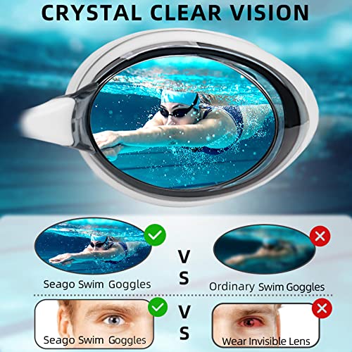 Seago Shortsighted Swimming Goggles Nearsighted Swim Goggles Anti Fog UV Protection Fit for Adult Men Women Youth Junior, No Leaking Clear Vision Pool Swim Glasses Tinted Flat Lens with 3 Nose Pieces - Image 3