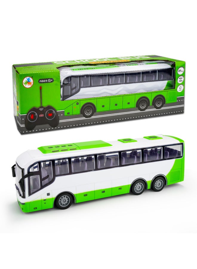 Large Electric Remote Control Car Bus Wireless Light Simulation Car Children Boy Toys Wholesale-Color:Remote Control Bus 【white And Green】】-Proportion:1 Set Of Rechargeable Batteries + Charging Stand - Image 1