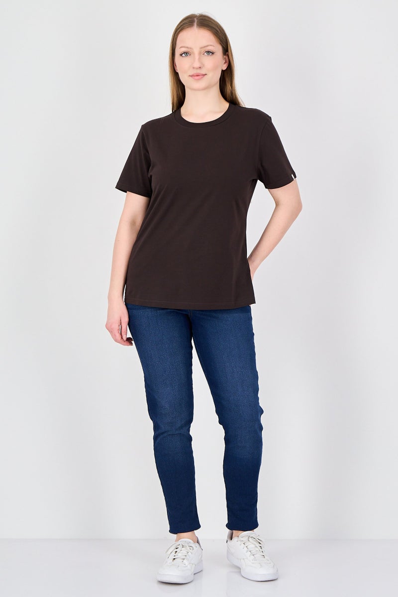 Fudo Comforts By Fudo Women Crew Neck Short Sleeve Plain T-Shirt, Coffee Brown - Image 4