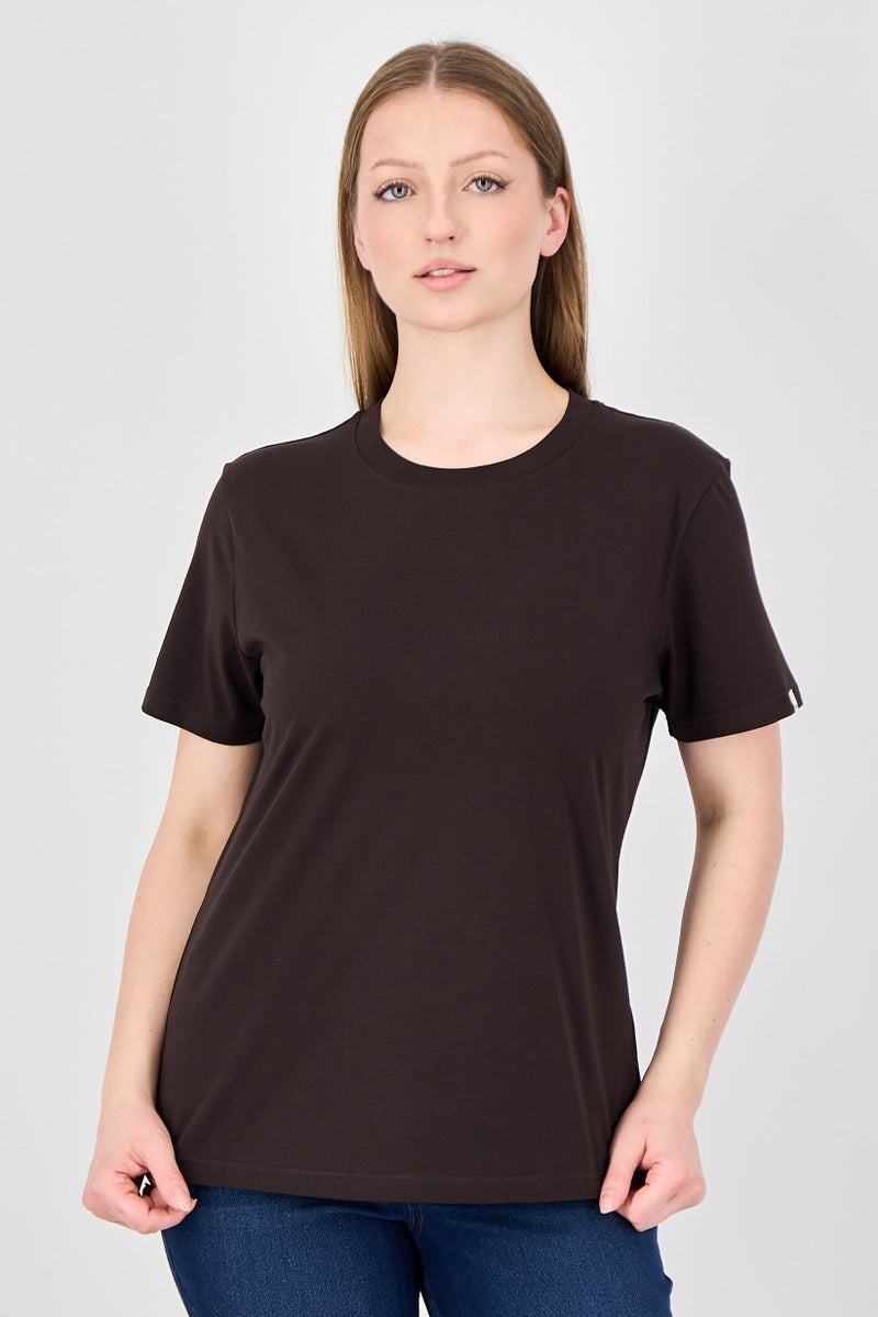 Fudo Comforts By Fudo Women Crew Neck Short Sleeve Plain T-Shirt, Coffee Brown - Image 1