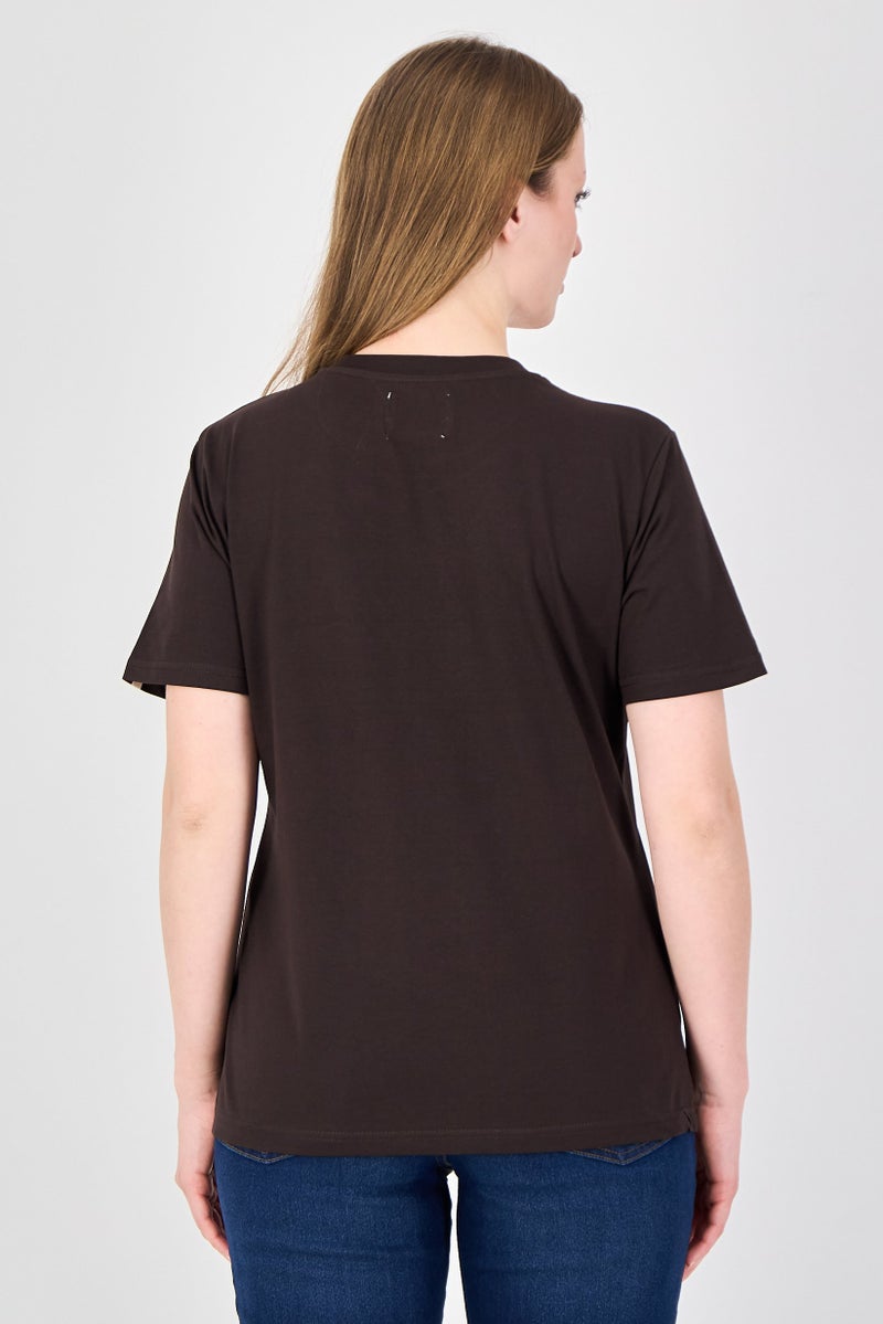 Fudo Comforts By Fudo Women Crew Neck Short Sleeve Plain T-Shirt, Coffee Brown - Image 3