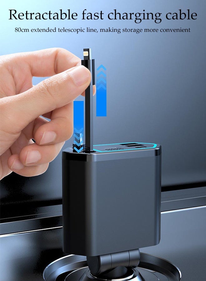 DUNISO 5 in 1 Car Charger with LED Ambient Light and Digital display,Double telescopic cable,2 USB Ports Fast Car Chargers Adapter,Adjustable 180-Degree Charging Plug - Image 2