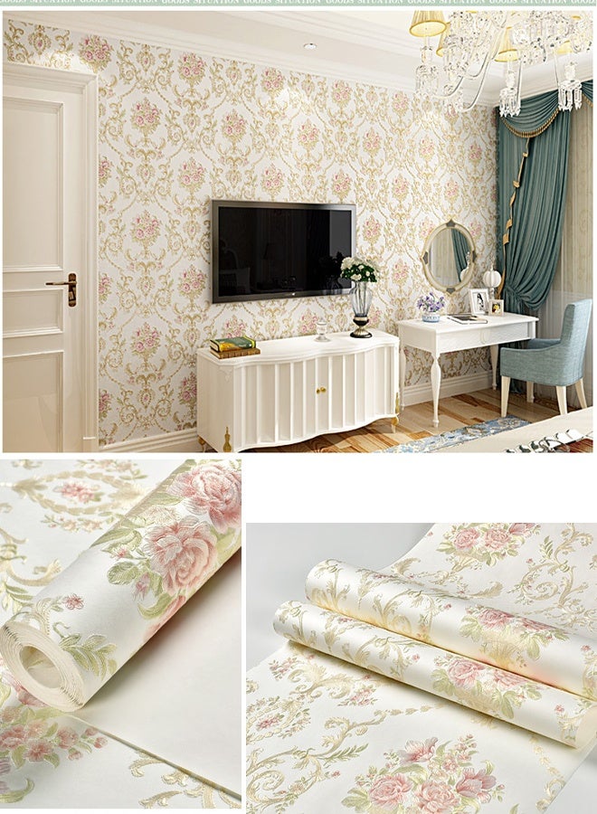 Zeemey 1 Roll 3D Floral Wallpaper, Self-Adhesive Non-Woven Fabric, Removable Pink and Golden Flower Pattern for Bedroom and Living Room Decor, Bedroom Decor(53*500CM) - Image 5