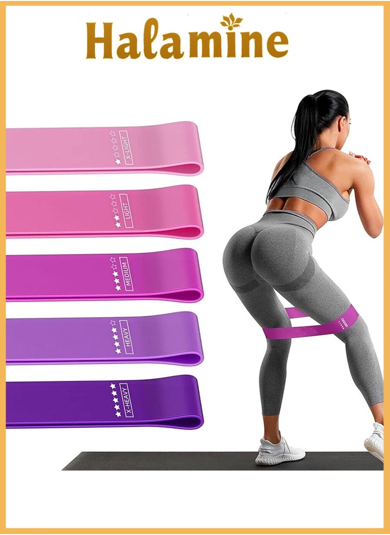 Halamine 5-Piece Resistance Loop Exercise Bands With Carry Bag Set,Unbreakable 100% Natural Latex Exercise Bands,Pink,600mm*50  - Image 1