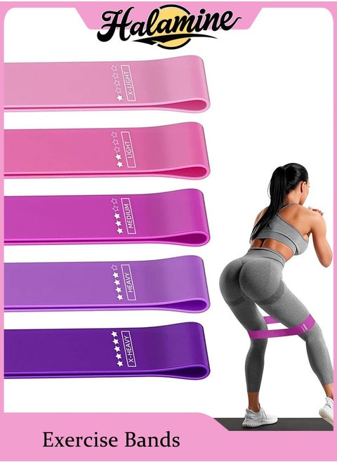 5-Piece Resistance Loop Exercise Bands With Carry Bag Set,Unbreakable 100% Natural Latex Exercise Bands,Pink,600mm*50