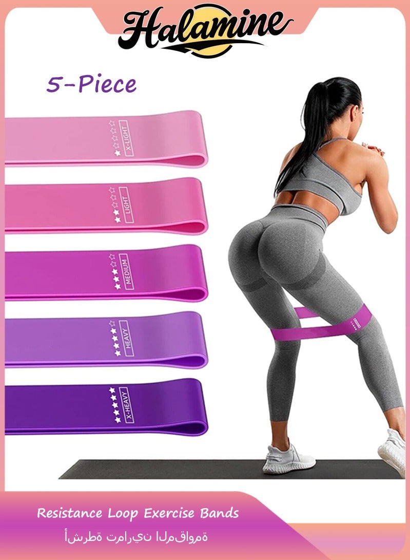 Halamine 5-Piece Resistance Loop Exercise Bands With Carry Bag Set,Unbreakable 100% Natural Latex Exercise Bands,Pink,600mm*50 - Image 1