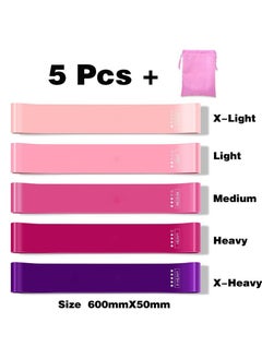 Halamine 5-Piece Resistance Loop Exercise Bands With Carry Bag Set,Unbreakable 100% Natural Latex Exercise Bands,Pink,600mm*50  - Image 1