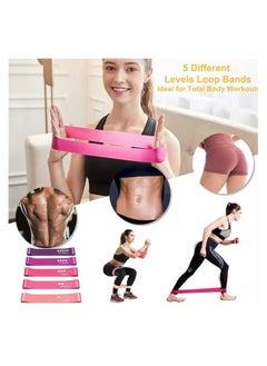 Halamine 5-Piece Resistance Loop Exercise Bands With Carry Bag Set,Unbreakable 100% Natural Latex Exercise Bands,Pink,600mm*50  - Image 3