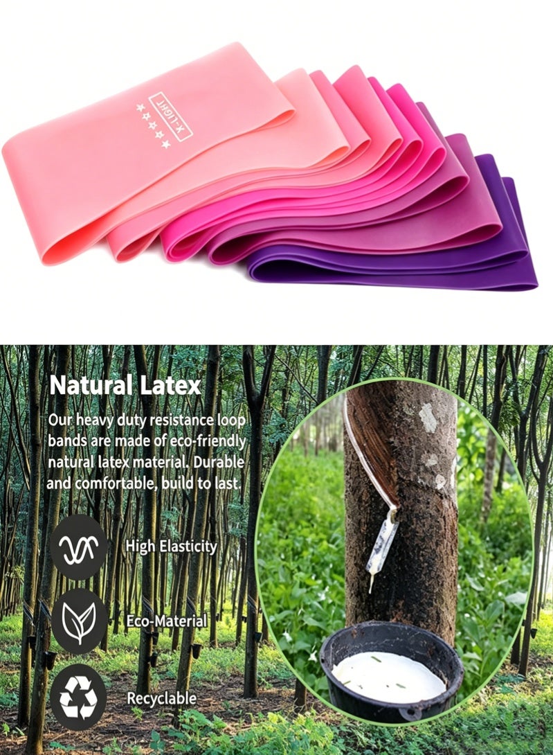 Halamine 5-Piece Resistance Loop Exercise Bands With Carry Bag Set,Unbreakable 100% Natural Latex Exercise Bands,Pink,600mm*50 - Image 3