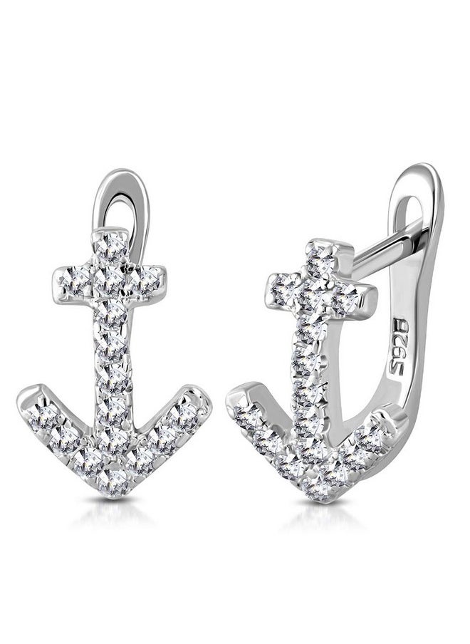 925 Sterling Silver White Clear Cz Anchor Hoop Huggie Earrings - pzsku/ZD690C0426AFC4AFB258BZ/45/_/1735816748/4c3bd9c9-b363-4d9c-aee8-508a4d2c41db