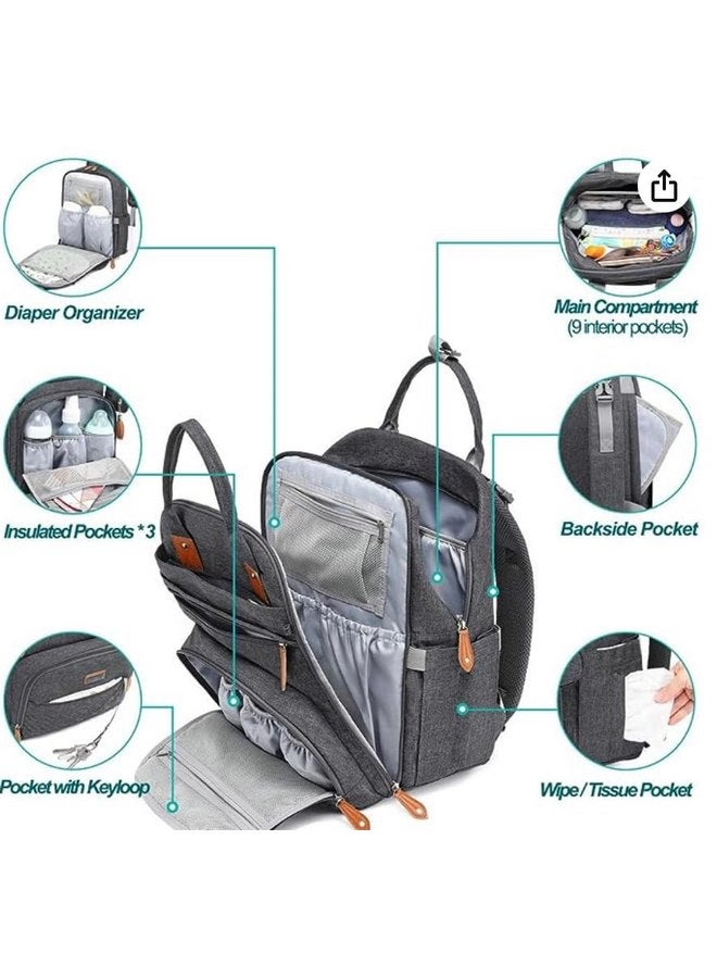 Tabernimbus Diaper Bag Backpack - Baby Essentials Travel Bag - Multi function Waterproof Diaper Bag, Travel Essentials Baby Bag with Changing Pad, Stroller Straps & Pacifier Case - Unisex, Dark Gray - Image 4