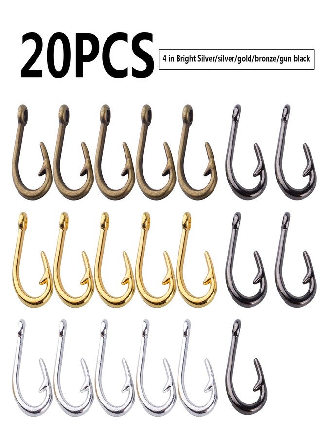 BronaGrand 20pcs Fish Hook Charm Pendants Alloy Fishhooks Charms Fish Hook Bead Charm Craft Supplies for DIY Jewelry Necklace Earrings Bracelet Making Accessories - Image 2