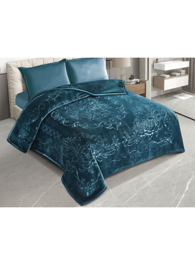 Xi Duo Duo Two-piece winter blanket, 6 kg, plain engraved, with a super soft texture, size 200 x 240 cm - navy blue