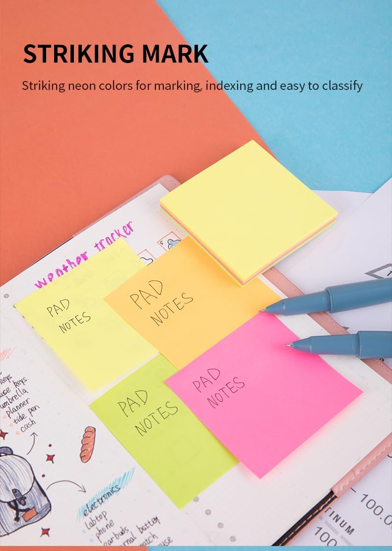 ديلي ١٠٠ ورقة ملاحظات لاصقة، مقاس ٧٦ مم × ٧٦ مم، متعددة الألوان - Image 5