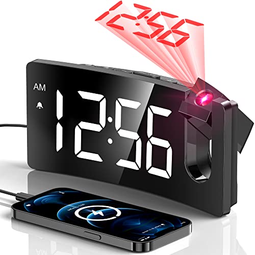GOLOZA Projection Alarm Clock, Digital Clock with 180° Rotatable Projector, 3-Level Brightness Dimmer, Clear LED Display, USB Charger, Progressive Volume, 9mins Snooze,12/24H, Digital Alarm Clock for Bedroom - Image 1