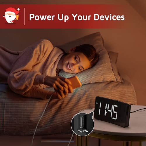 GOLOZA Projection Alarm Clock, Digital Clock with 180° Rotatable Projector, 3-Level Brightness Dimmer, Clear LED Display, USB Charger, Progressive Volume, 9mins Snooze,12/24H, Digital Alarm Clock for Bedroom - Image 4