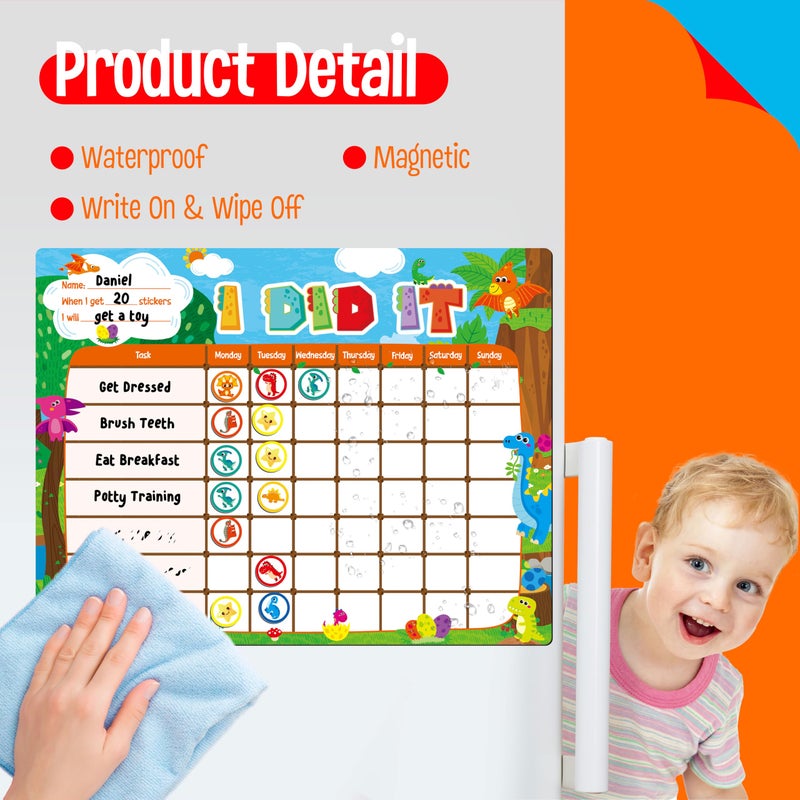 SpriteGru Magnetic Reward Chart, Dry Erase Task Board-One Chart & 72 Magnetic Reward Magnets, Dinosaur Theme Behavior Tracker for Daily Routine, Potty Training - Image 5