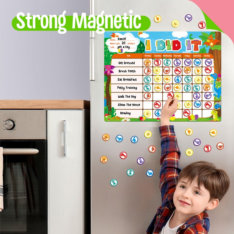 SpriteGru Magnetic Reward Chart, Dry Erase Task Board-One Chart & 72 Magnetic Reward Magnets, Dinosaur Theme Behavior Tracker for Daily Routine, Potty Training - Image 3