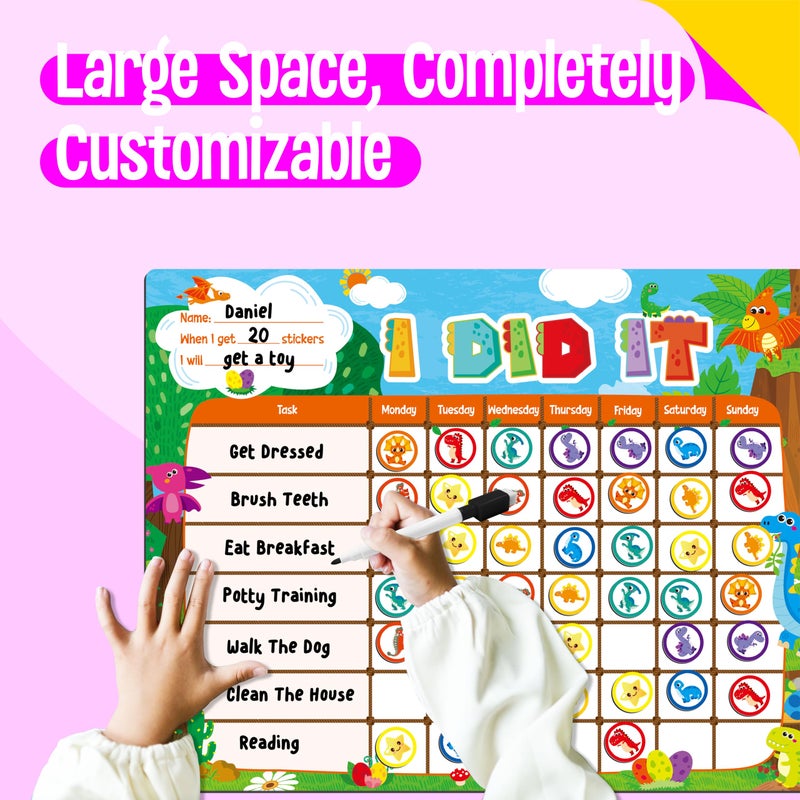 SpriteGru Magnetic Reward Chart, Dry Erase Task Board-One Chart & 72 Magnetic Reward Magnets, Dinosaur Theme Behavior Tracker for Daily Routine, Potty Training - Image 4