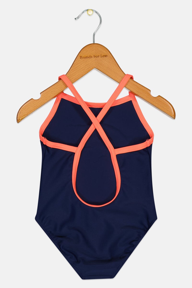 arena Toddlers Girl Graphic Print Sports Swimsuit, Dark Navy - Image 2