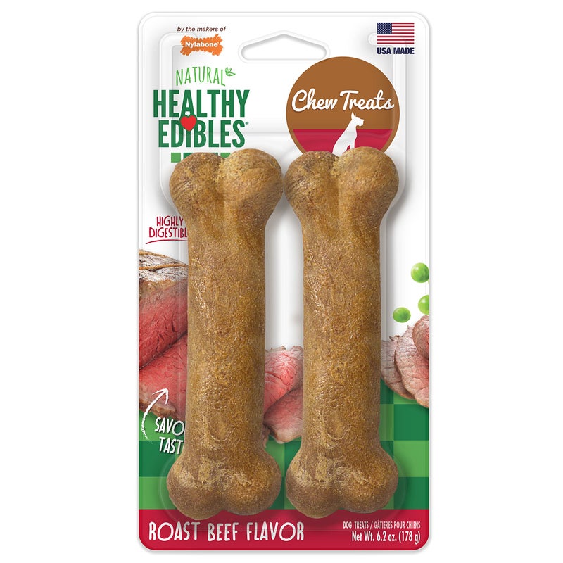 Nylabone Healthy Edibles Natural Dog Chews Long Lasting Roast Beef Flavor Treats for Dogs, Medium/Wolf (2 Count) - Image 1