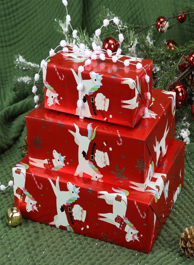 LaRibbons Christmas Foil Wrapping Paper Roll, Classic Santa Unicorn Rainbow Design Gift Wrap Paper for Kids, Christmas, Season Party, Holiday, 17 Inch X 33 Feet - Image 3