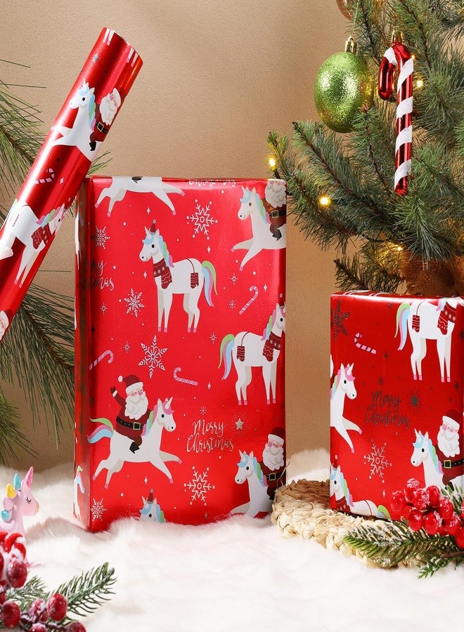 LaRibbons Christmas Foil Wrapping Paper Roll, Classic Santa Unicorn Rainbow Design Gift Wrap Paper for Kids, Christmas, Season Party, Holiday, 17 Inch X 33 Feet - Image 2