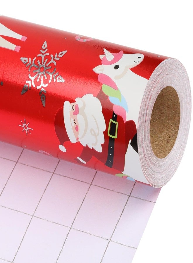 LaRibbons Christmas Foil Wrapping Paper Roll, Classic Santa Unicorn Rainbow Design Gift Wrap Paper for Kids, Christmas, Season Party, Holiday, 17 Inch X 33 Feet - Image 1