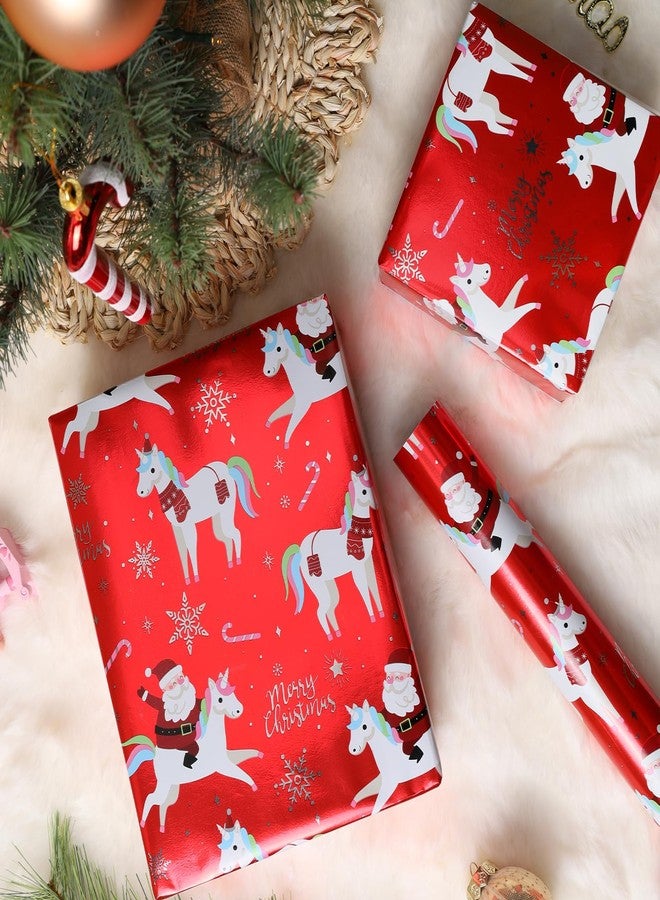 LaRibbons Christmas Foil Wrapping Paper Roll, Classic Santa Unicorn Rainbow Design Gift Wrap Paper for Kids, Christmas, Season Party, Holiday, 17 Inch X 33 Feet - Image 4