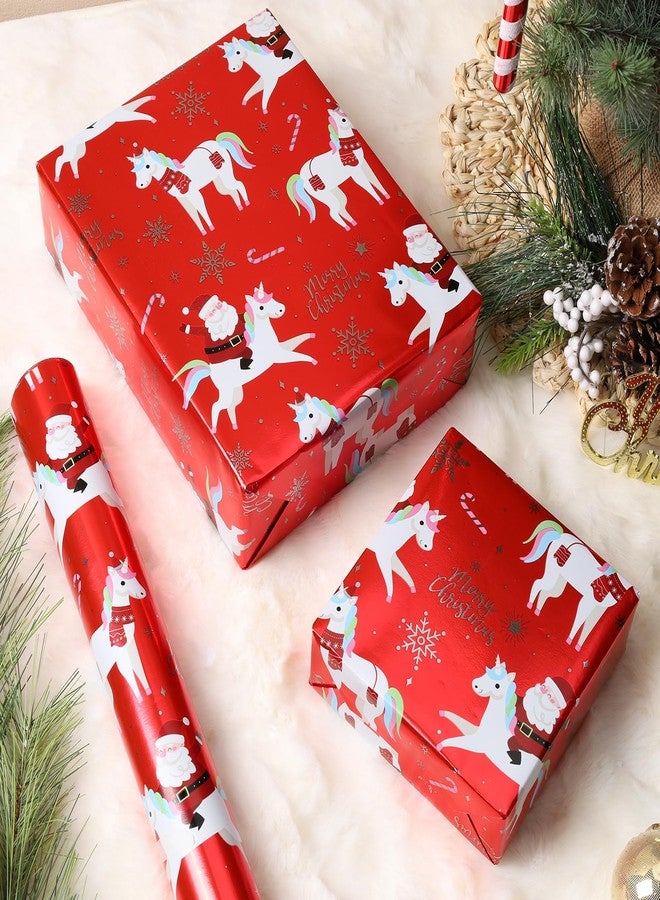LaRibbons Christmas Foil Wrapping Paper Roll, Classic Santa Unicorn Rainbow Design Gift Wrap Paper for Kids, Christmas, Season Party, Holiday, 17 Inch X 33 Feet - Image 5