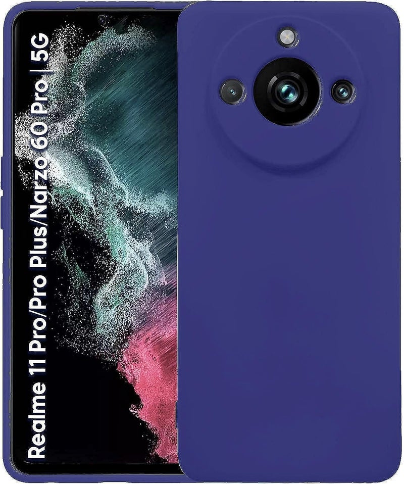 (Realme 11 Pro 5G & 11 Pro Plus) Soft Silicone Gel Rubber Shockproof Back Case Cover Matte Finish Inner Cloth Lining with Camera Protection (Navy)