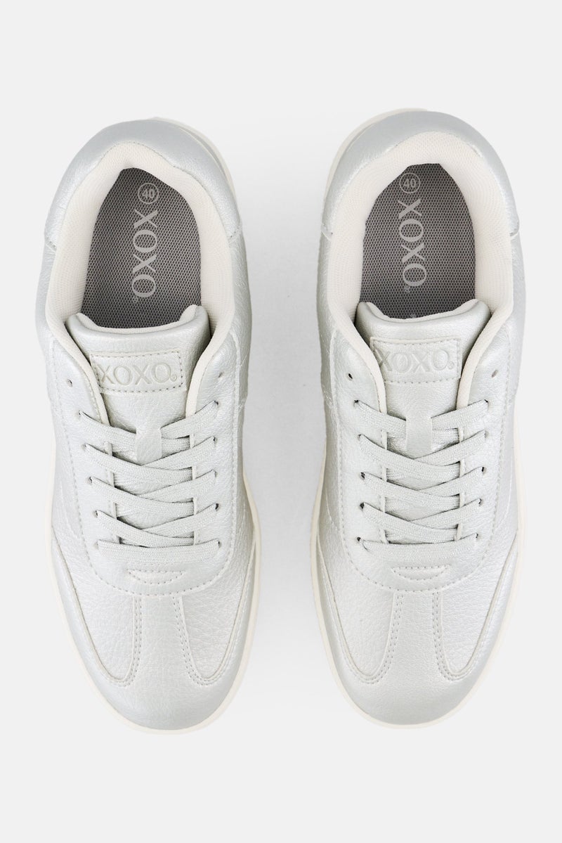 XOXO Women Lace Up Casual Shoes, Silver - Image 2