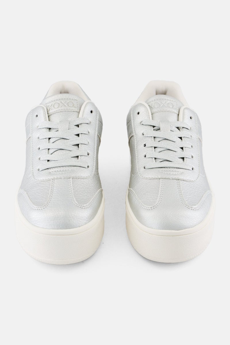 XOXO Women Lace Up Casual Shoes, Silver - Image 4