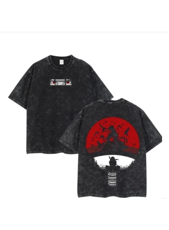 عام ناروتو غسلها وتلبس قصيرة الأكمام الأمريكية الرجعية الكرتون تي شيرت العصرية فضفاض الأعلى - Image 1