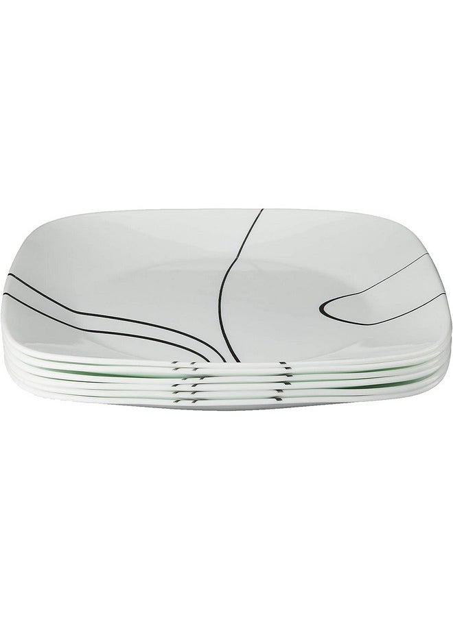 Corelle Vitrelle 6-Piece Dinner Plates Set, Triple Layer Glass and Chip Resistant, Lightweight Square 10-1/2-Inch Plates, Simple Lines