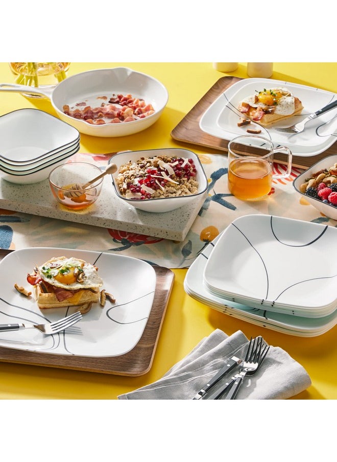 Corelle Vitrelle 6-Piece Dinner Plates Set, Triple Layer Glass and Chip Resistant, Lightweight Square 10-1/2-Inch Plates, Simple Lines