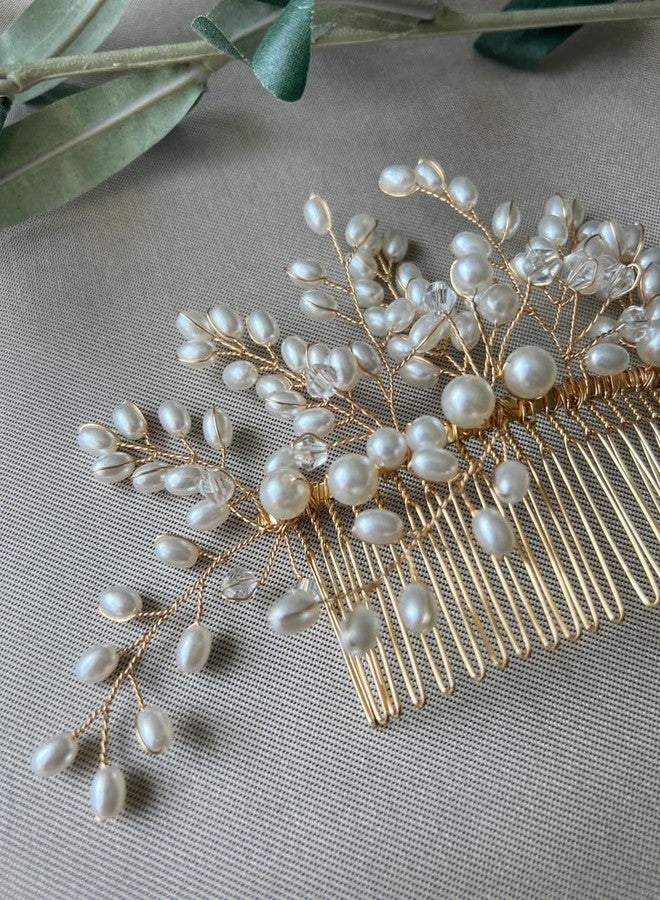 DORMITORRY Bridal Hair Comb with Pearls, Gold Wedding Hairpiece, Handmade Crystal and Pearl Hair Accessory for Brides, Elegant Hair Decoration for Weddings and Special Occasions - 1 Pcs - Image 4