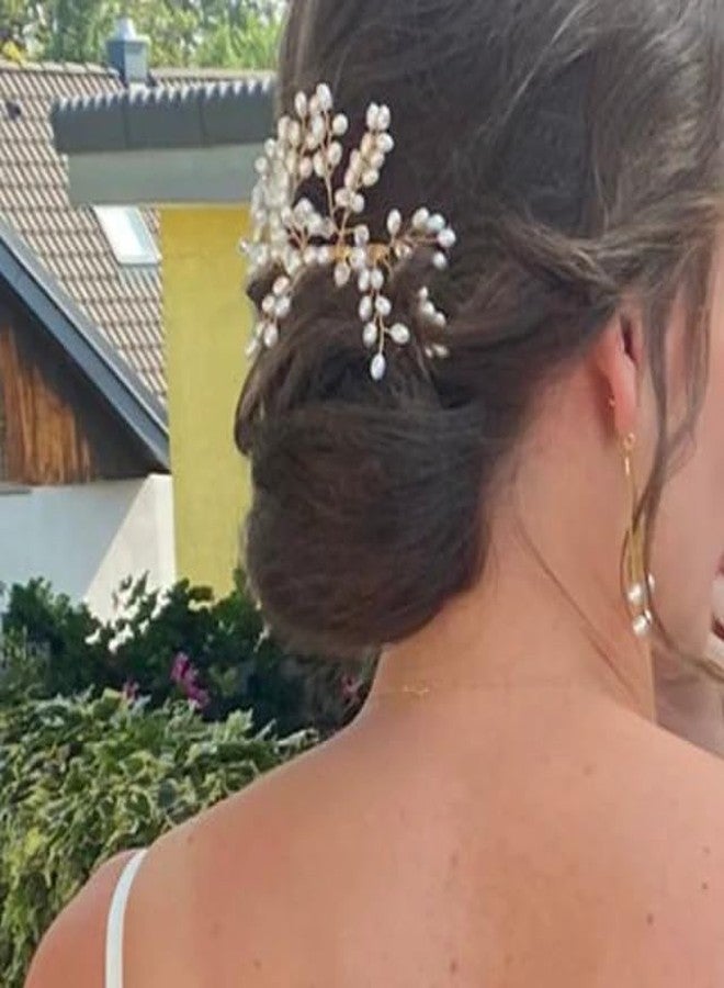 DORMITORRY Bridal Hair Comb with Pearls, Gold Wedding Hairpiece, Handmade Crystal and Pearl Hair Accessory for Brides, Elegant Hair Decoration for Weddings and Special Occasions - 1 Pcs - Image 3