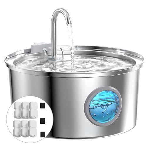 GIOTOHUN Cat Fountains for Drinking Stainless Steel: 108oz/3.2L Cat Water Fountain Led Light - Running Pet Water Fountain Filtered - GIOTOHUN Faucet Like Pet Water Fountains for Cats Indoor with 9 Filters - Image 1