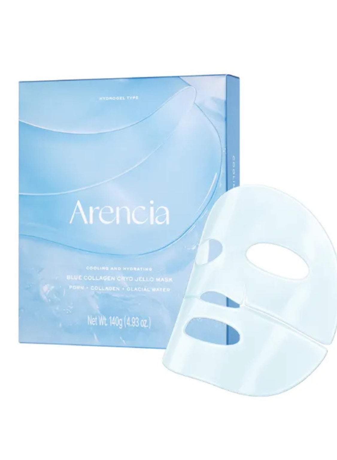 Arencia Blue Collagen Cryo Jello Hydrogel Face Mask 140g – Cooling Hydrating Glacial Water Collagen for All Skin Types
