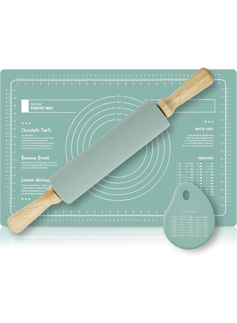 HOMESTAR Silicone Baking Mat Set with Rolling Pin and Dough Scraper Heat Resistant Silicone Pastry Pad Nonstick Rectangular Cookie Mat for Pizza Dough Cookies - Image 1