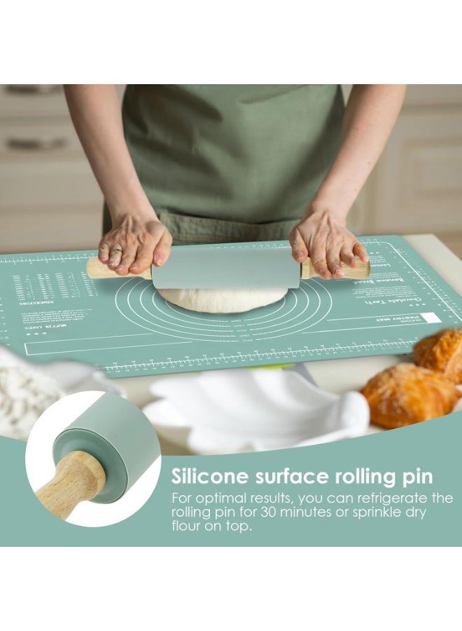 HOMESTAR Silicone Baking Mat Set with Rolling Pin and Dough Scraper Heat Resistant Silicone Pastry Pad Nonstick Rectangular Cookie Mat for Pizza Dough Cookies - Image 3