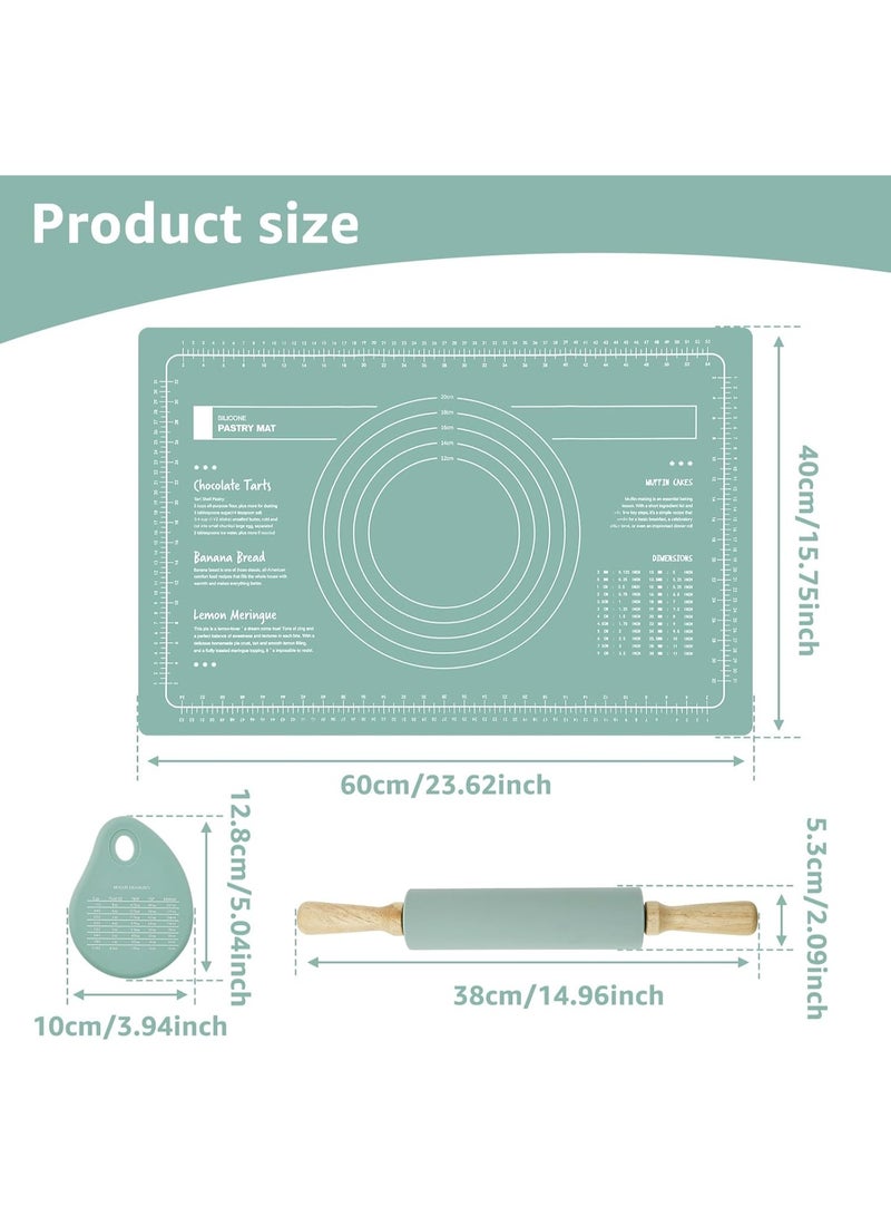 HOMESTAR Silicone Baking Mat Set with Rolling Pin and Dough Scraper Heat Resistant Silicone Pastry Pad Nonstick Rectangular Cookie Mat for Pizza Dough Cookies - Image 4
